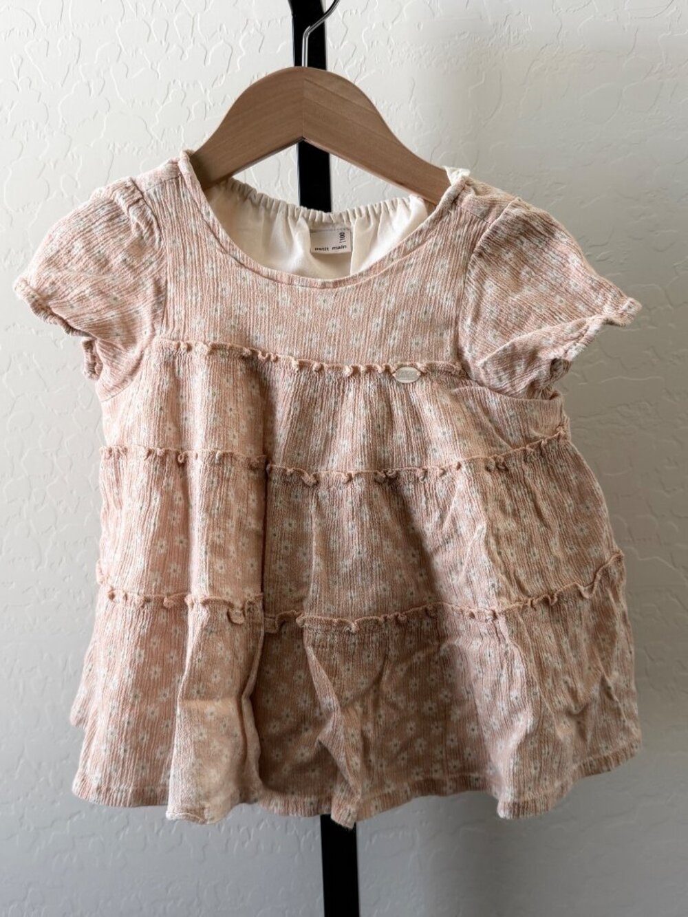 Petit Main Girls Pink Floral Lace Tiered Babydoll Top Blouse Size 100cm 3T-4T